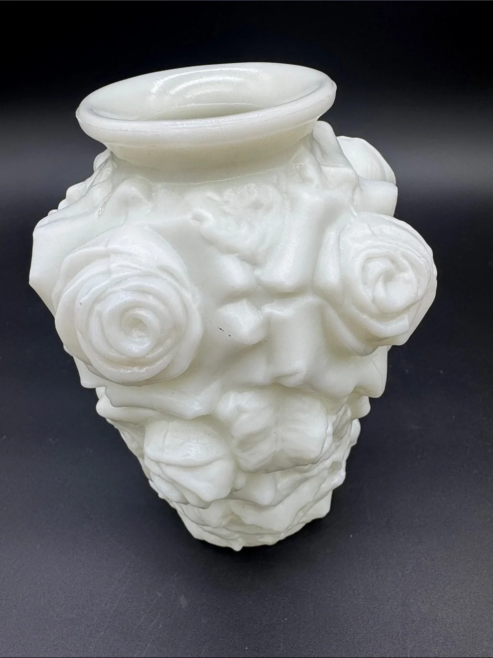 Vintage Gaudy Rose Lancaster White Milk Glass Vase 7 inch